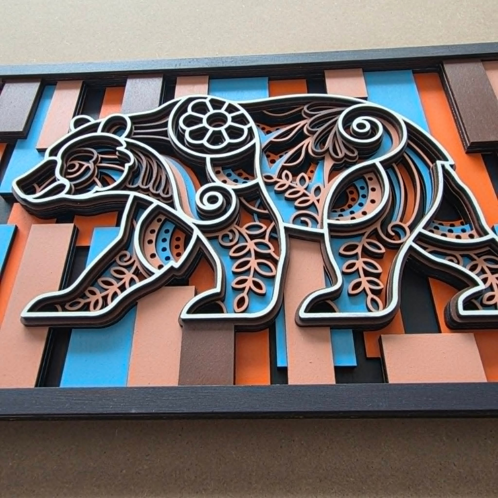 Layered Wooden Bear Wall Art, Handmade Gift Ideas