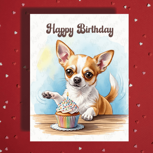Birthday Greeting Card, Chihuahua (Brown & White) Dog Pet Lover: Happy Birthday