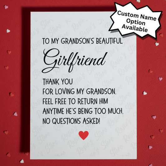 Girlfriend Funny Greeting Card For Grandson's Girlfriend: Thank You For Loving My Grandson