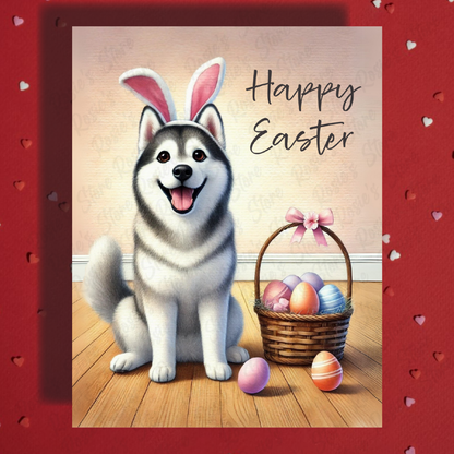 Easter Greeting Card, Husky Dog: Happy Easter