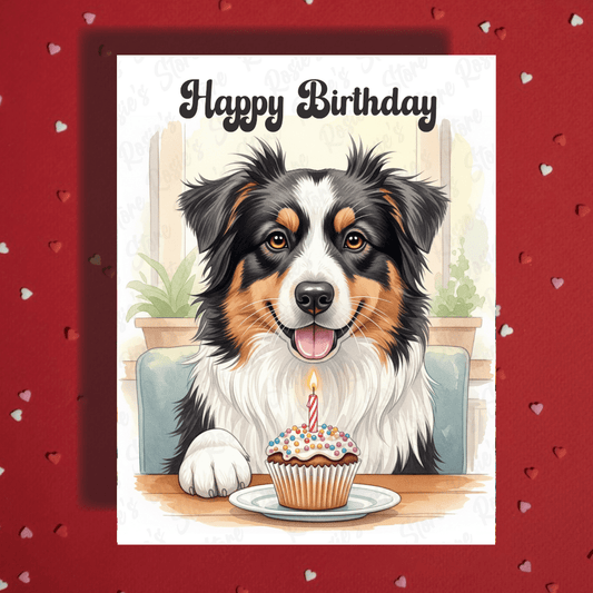 Birthday Greeting Card, Australian Shepherd Dog Pet Lover 02: Happy Birthday