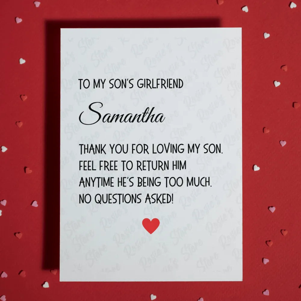 Girlfriend Funny Greeting Card For Son's Girlfriend: Thank You For Loving My Son