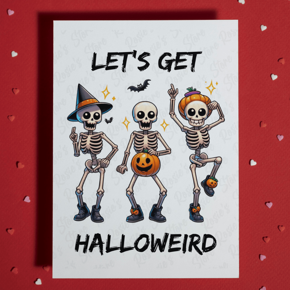 Halloween, Dancing Skeletons Greeting Card: Let's Get Halloweird