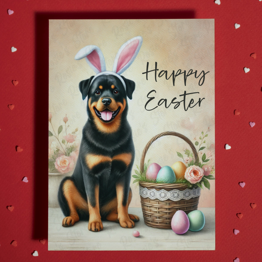 Easter Greeting Card, Rottweiler Dog: Happy Easter