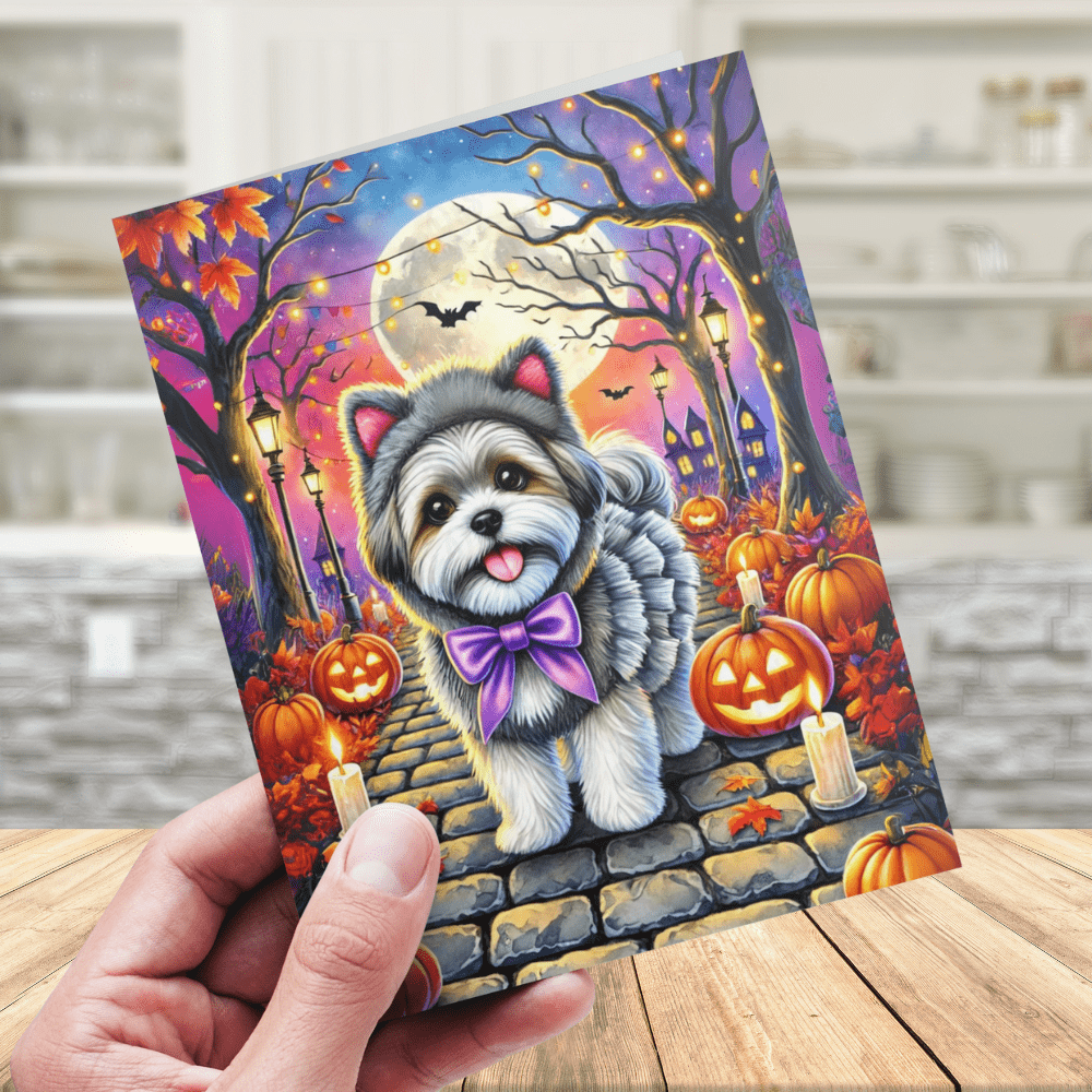 Halloween Fall Shih Tzu Dog Greeting Card II