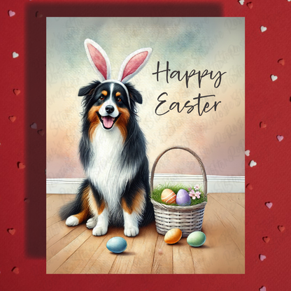 Easter Greeting Card, Australian Shepherd Dog: Happy Easter