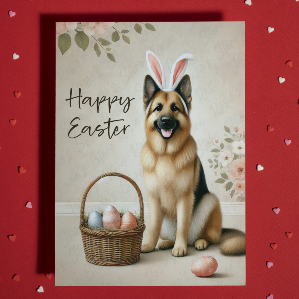 Easter Greeting Card, German Shepherd Dog: Happy Easter