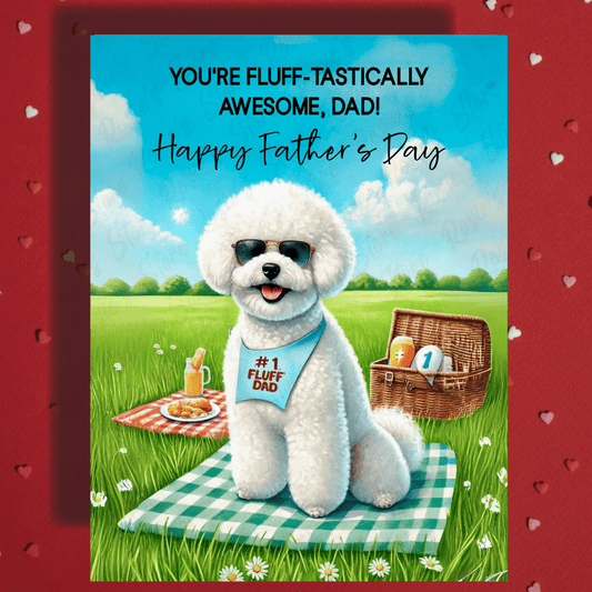 Dad Gift, Greeting Card, Bichon Frise Dog, Picnic: Happy Father's Day