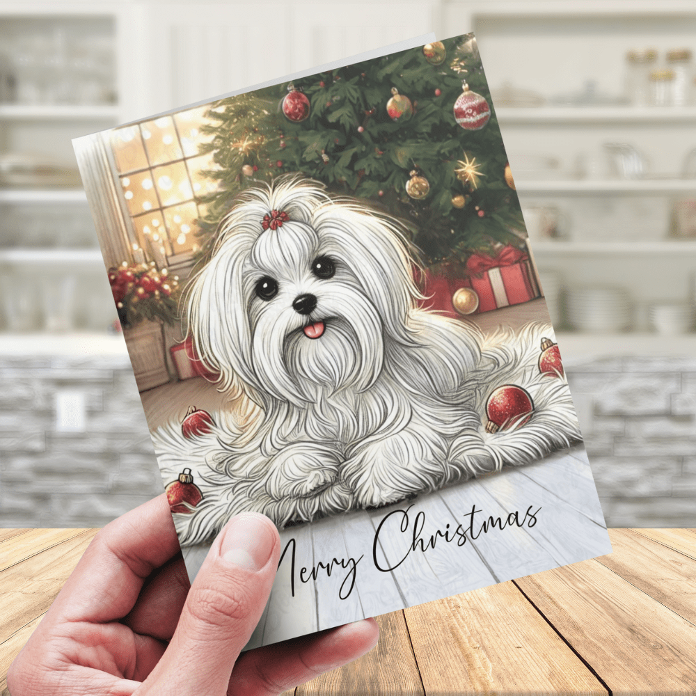 Christmas Printable Card, Digital Download, Maltese Dog Lover: Merry Christmas
