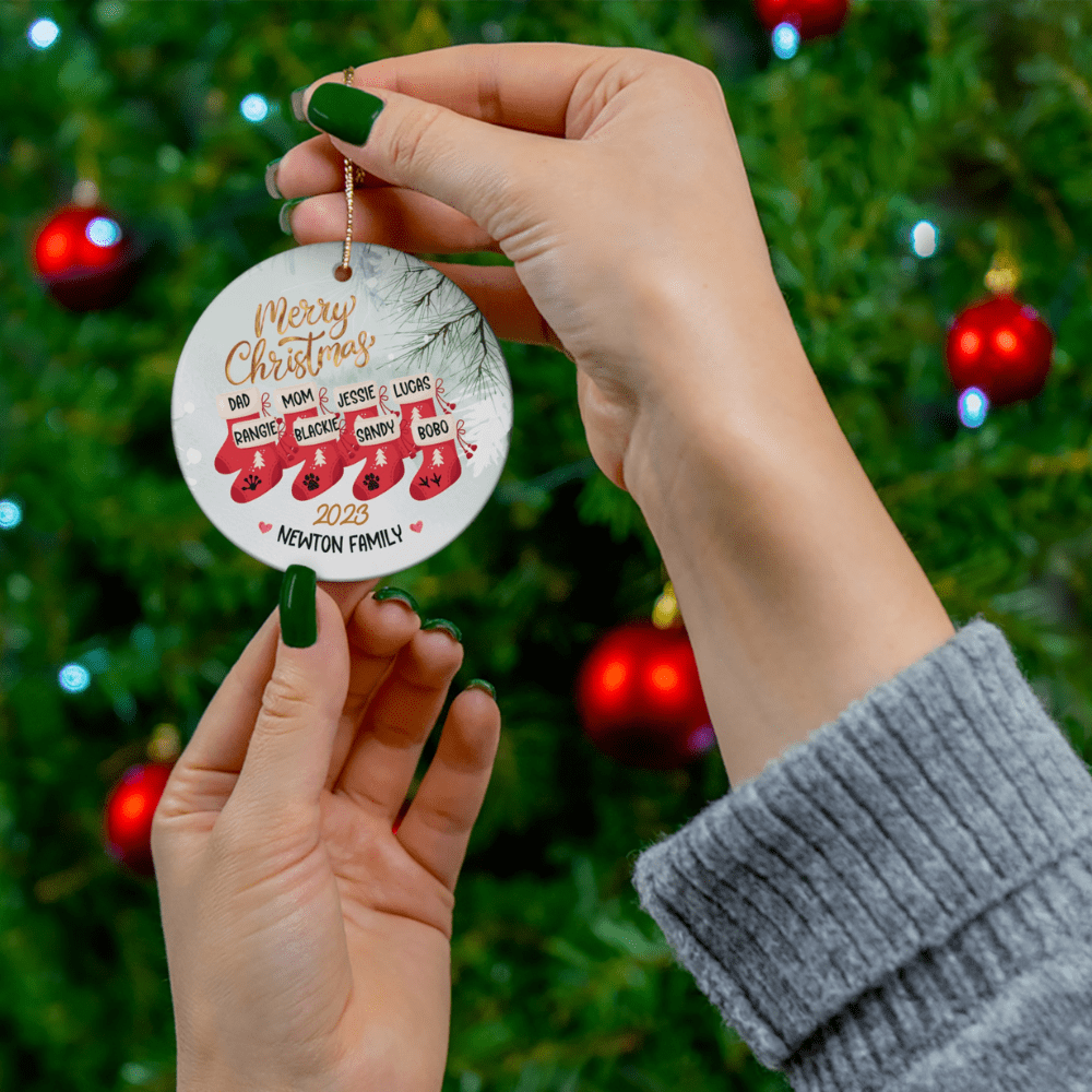 Christmas Gift, Ceramic Christmas Stocking Family and Pet Ornament