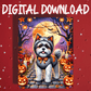 Halloween Fall Digital Greeting Card, Shih Tzu Dog Pet Lover