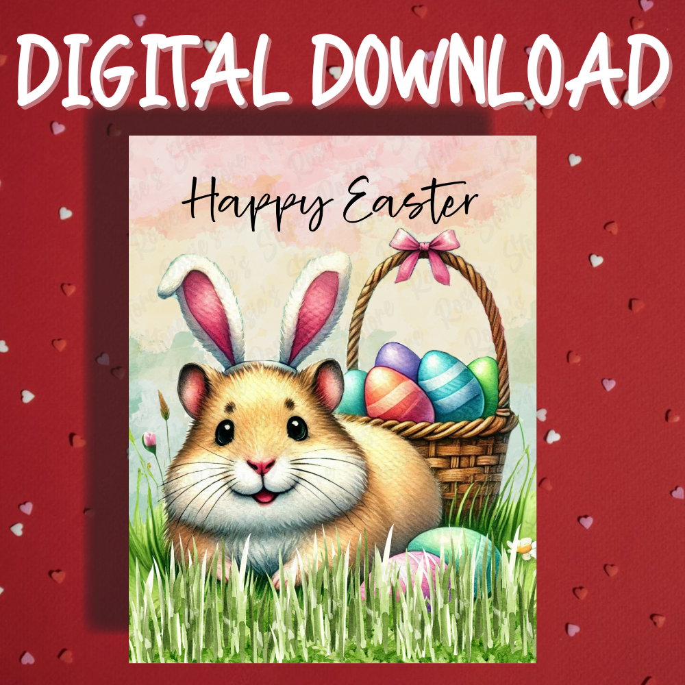 Easter Digital Greeting Card, Hamster: Happy Easter