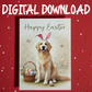 Easter Digital Greeting Card, Golden Retriever Dog: Happy Easter