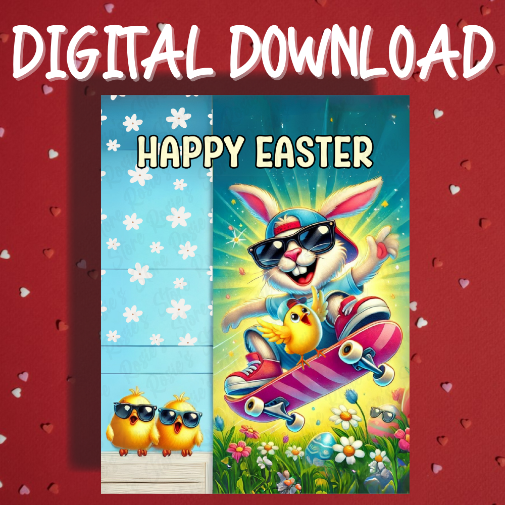 Easter Digital Greeting Card, Skateboarding Bunny: Happy Easter