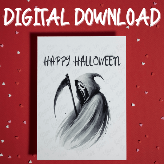 Halloween, Black and White Reaper Digital Greeting Card: Happy Halloween