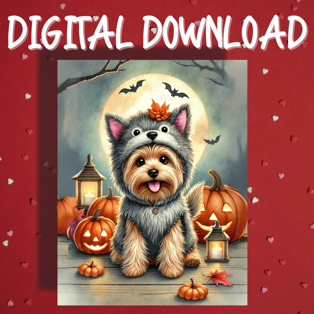 Halloween Fall Digital Greeting Card, Yorkie Dog Pet Lover