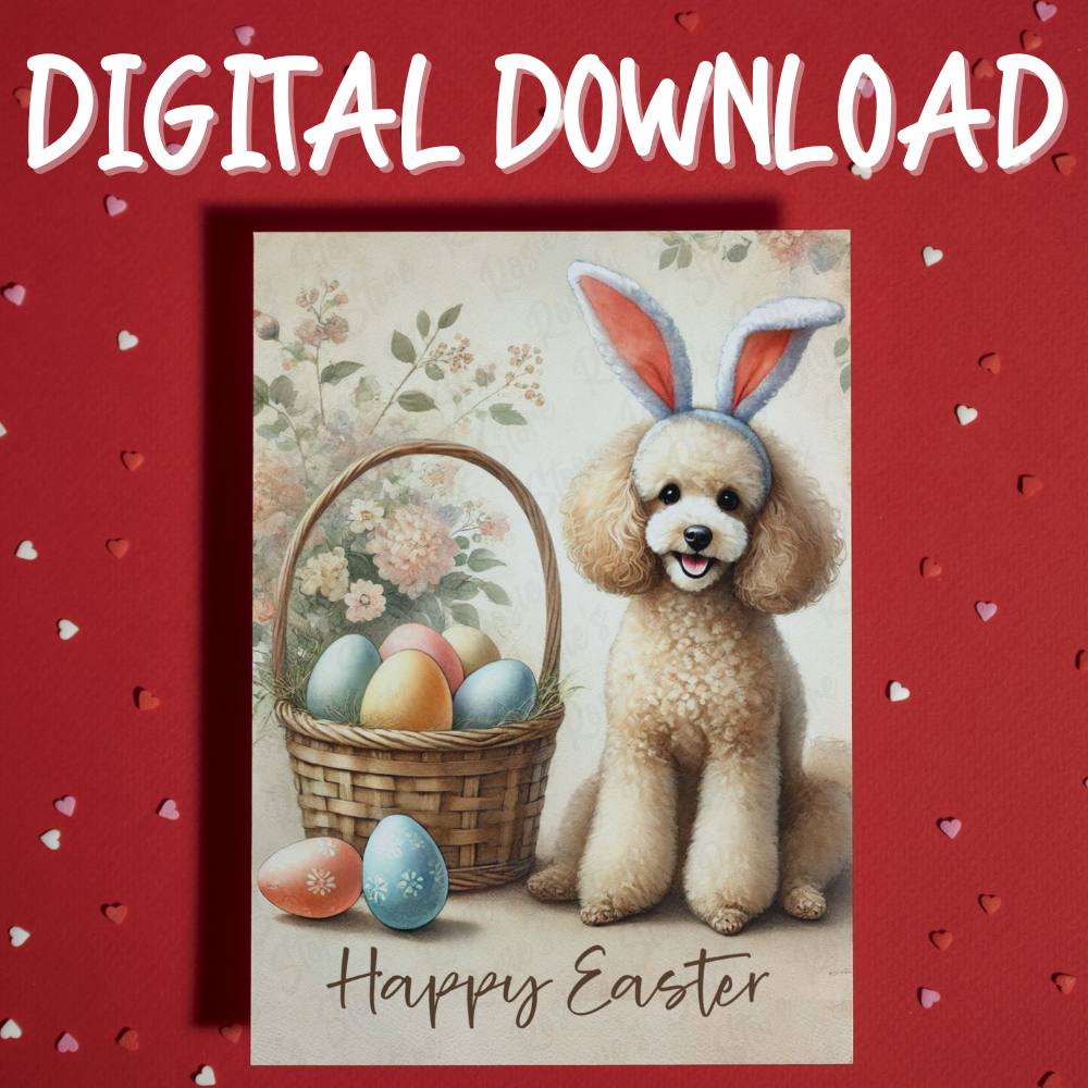 Easter Digital Greeting Card, Poodle Dog: Happy Easter