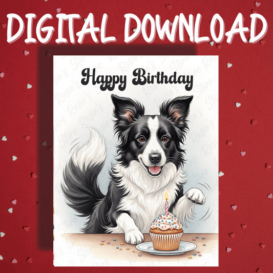 Birthday Digital Greeting Card, Border Collie (black & white) Dog Pet Lover: Happy Birthday