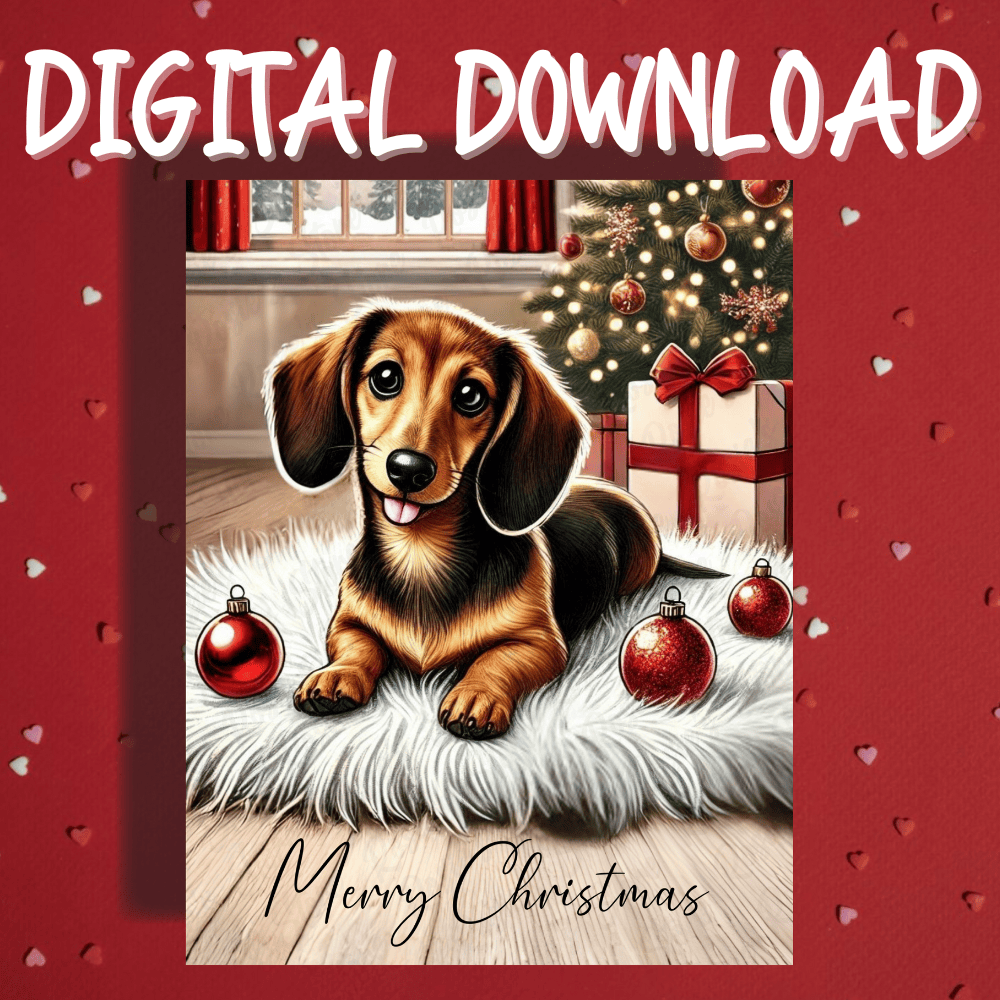 Christmas Printable Card, Digital Download, Dachshund Dog Lover: Merry Christmas