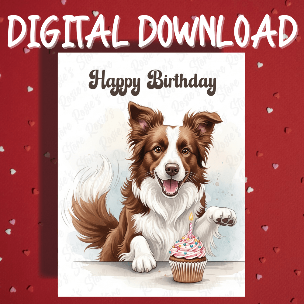 Birthday Digital Greeting Card, Border Collie (brown & white) Dog Pet Lover: Happy Birthday