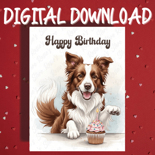 Birthday Digital Greeting Card, Border Collie (brown & white) Dog Pet Lover: Happy Birthday