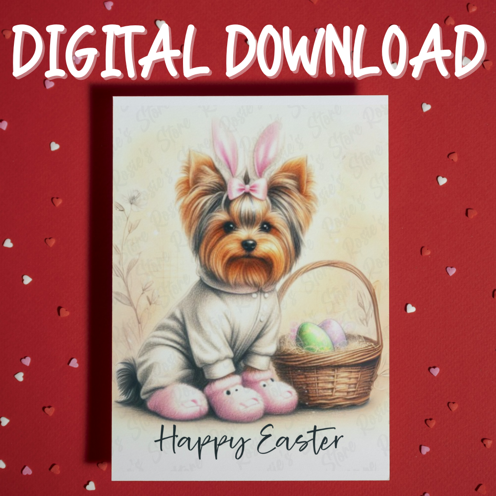 Easter Digital Greeting Card, Yorkie: Happy Easter