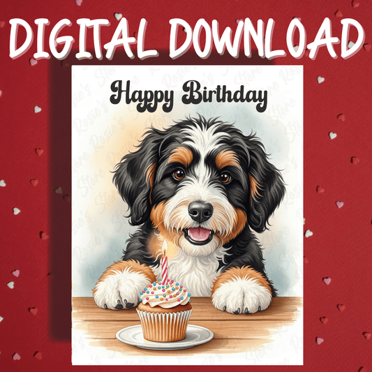 Birthday Digital Greeting Card, Bernedoodle Dog Pet Lover: Happy Birthday
