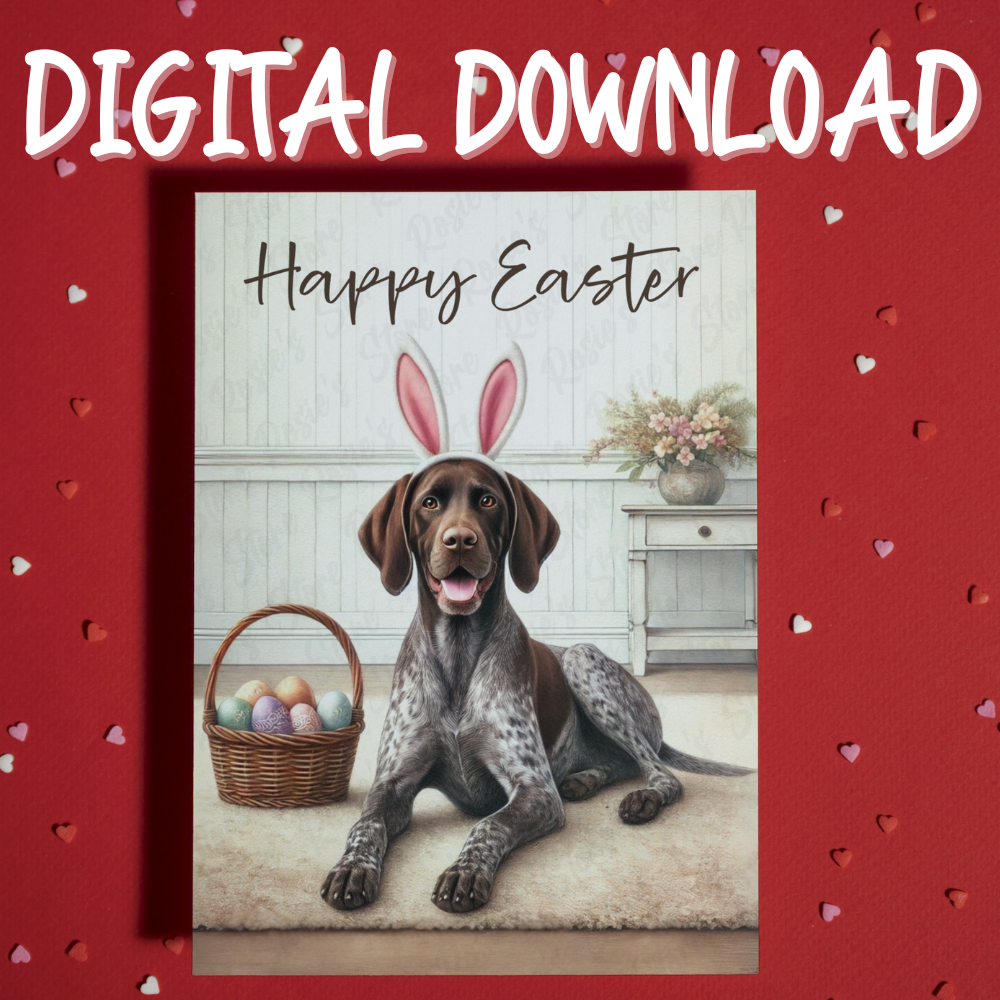 Easter Digital Greeting Card, German shorthaired pointer Dog: Happy Easter