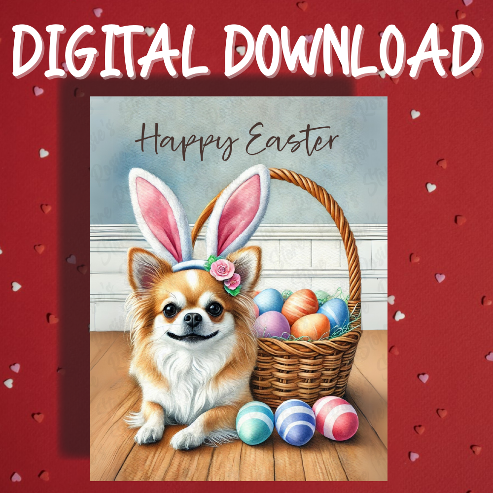 Easter Digital Greeting Card, Chihuahua Dog: Happy Easter