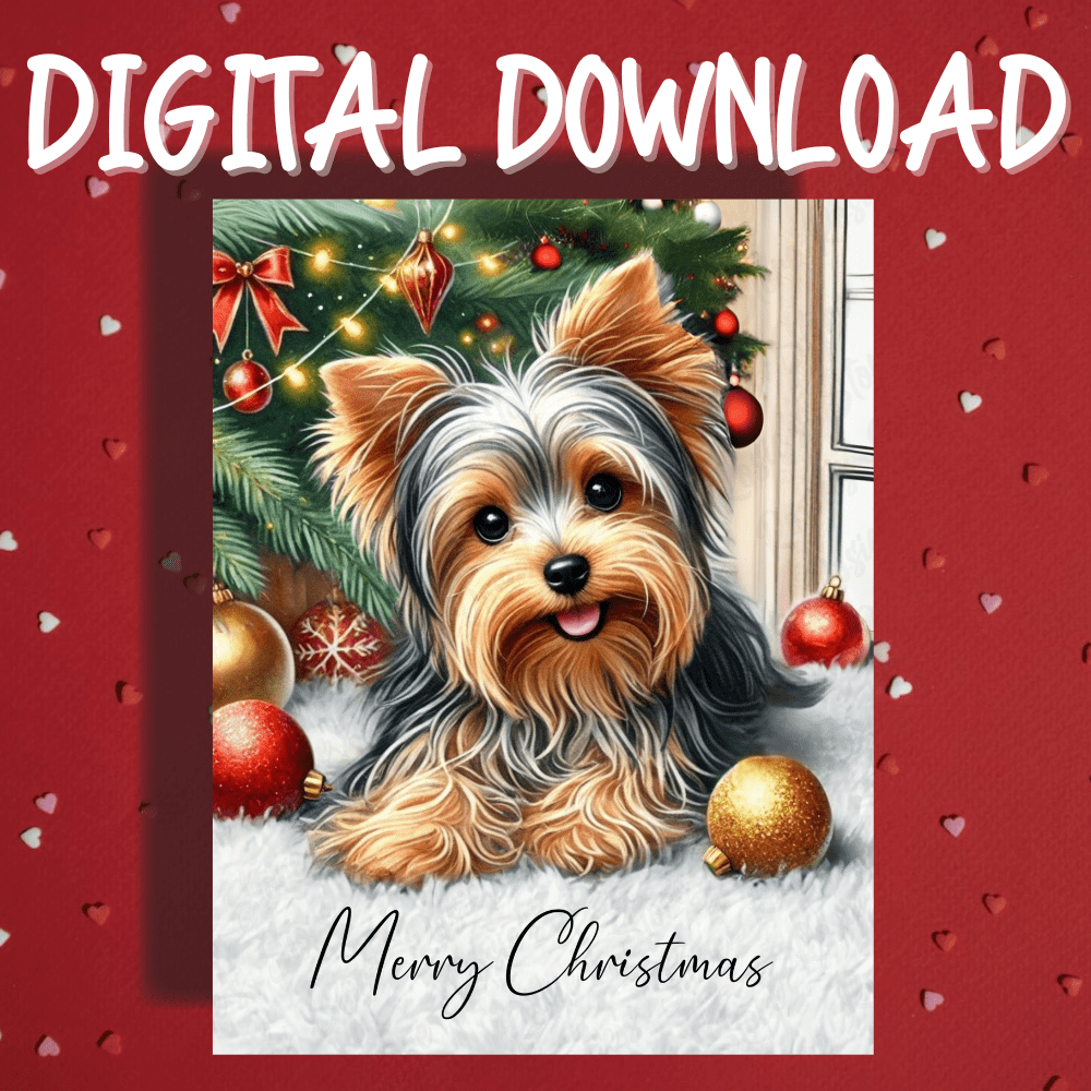 Christmas Digital Greeting Card, Yorkie: Merry Christmas
