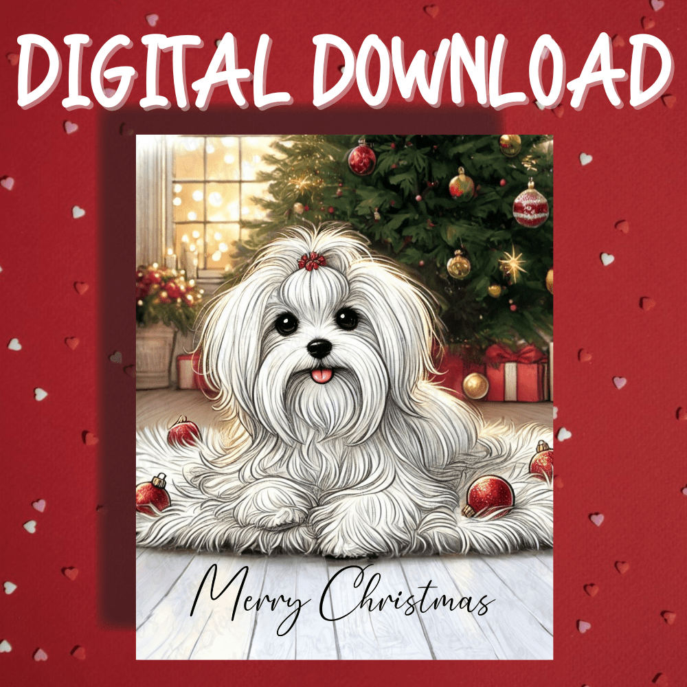 Christmas Printable Card, Digital Download, Maltese Dog Lover: Merry Christmas