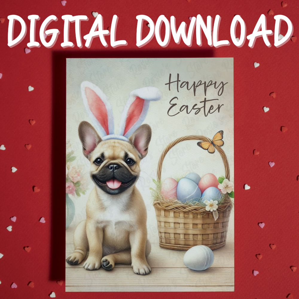 Easter Digital Greeting Card, French Bulldog: Happy Easter