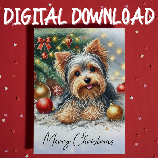 Christmas Digital Greeting Card, Yorkie: Merry Christmas