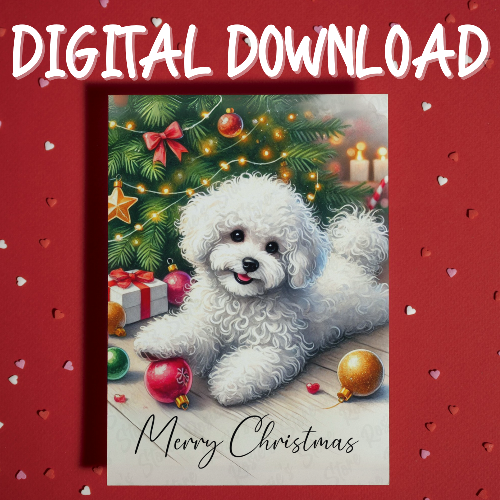 Christmas Digital Greeting Card, Bichon Frise: Merry Christmas