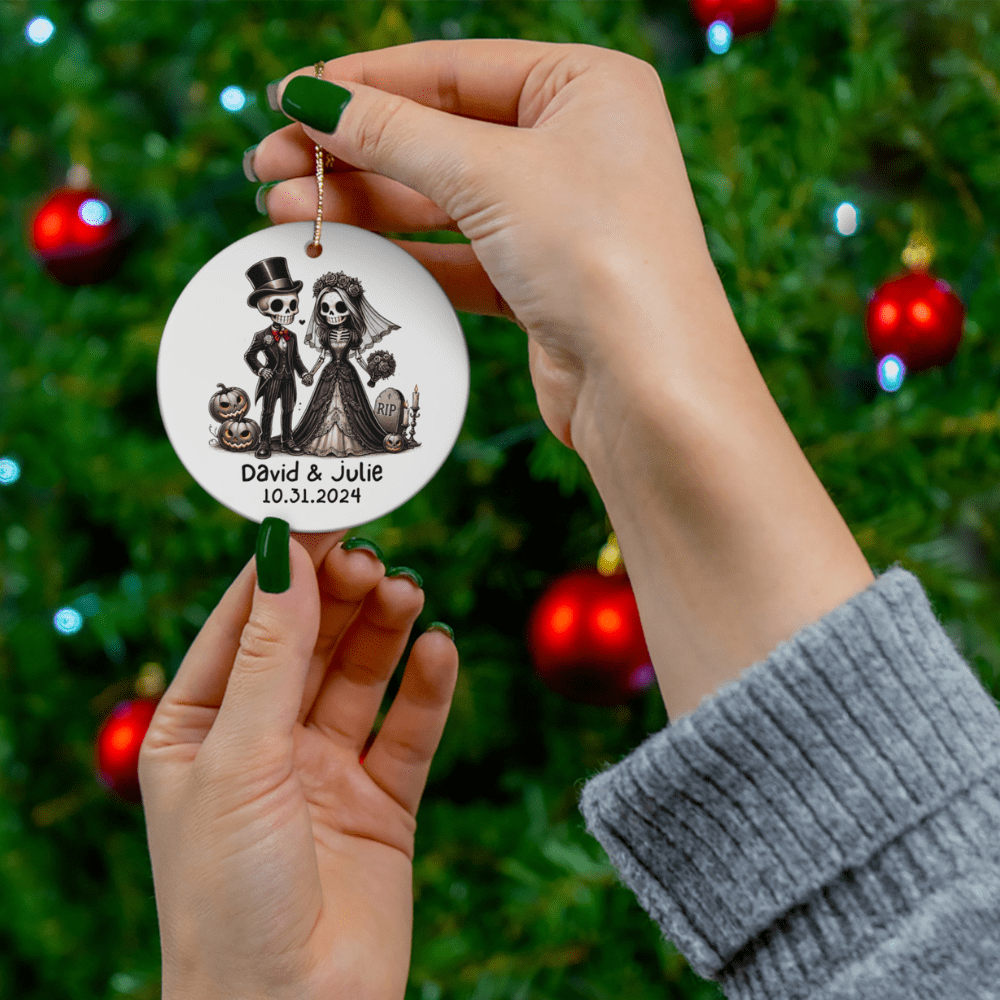 Customizable Halloween Ceramic Ornament with A Special Gift: Groom & Bride