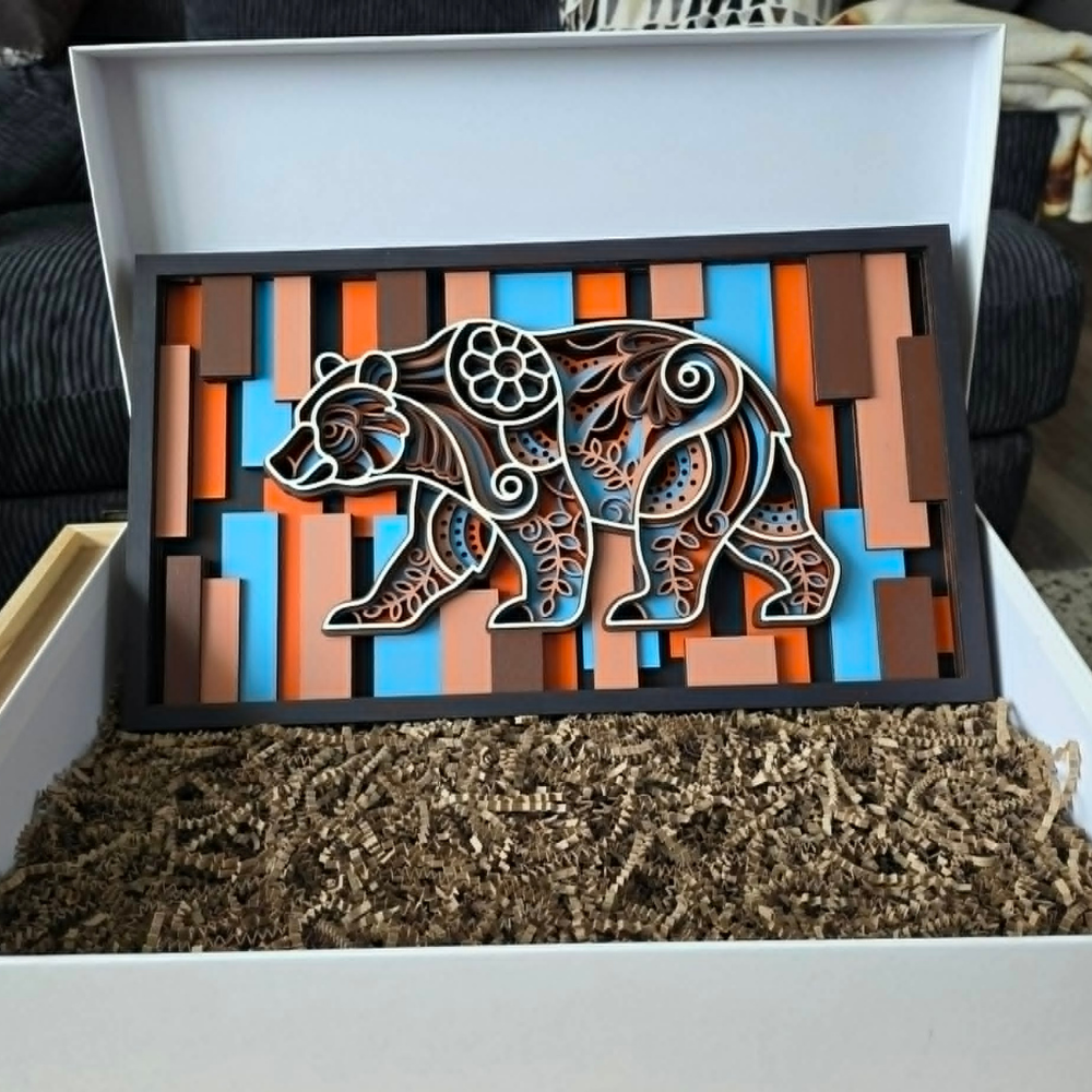 Layered Wooden Bear Wall Art, Handmade Gift Ideas