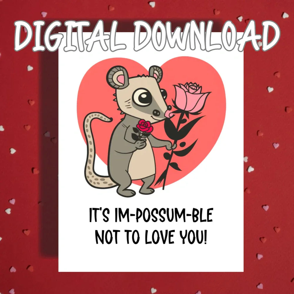 Couple Digital Valentine's Day Greeting Card: It's Im-possum-ble Not To Love You