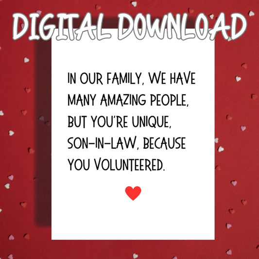 Son-in-Law Printable Card: In Our Family (Digital Download)