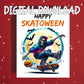 Halloween Happy Skatoween Card, Skeleton Skateboard Digital Card, Skateboard Halloween Printable