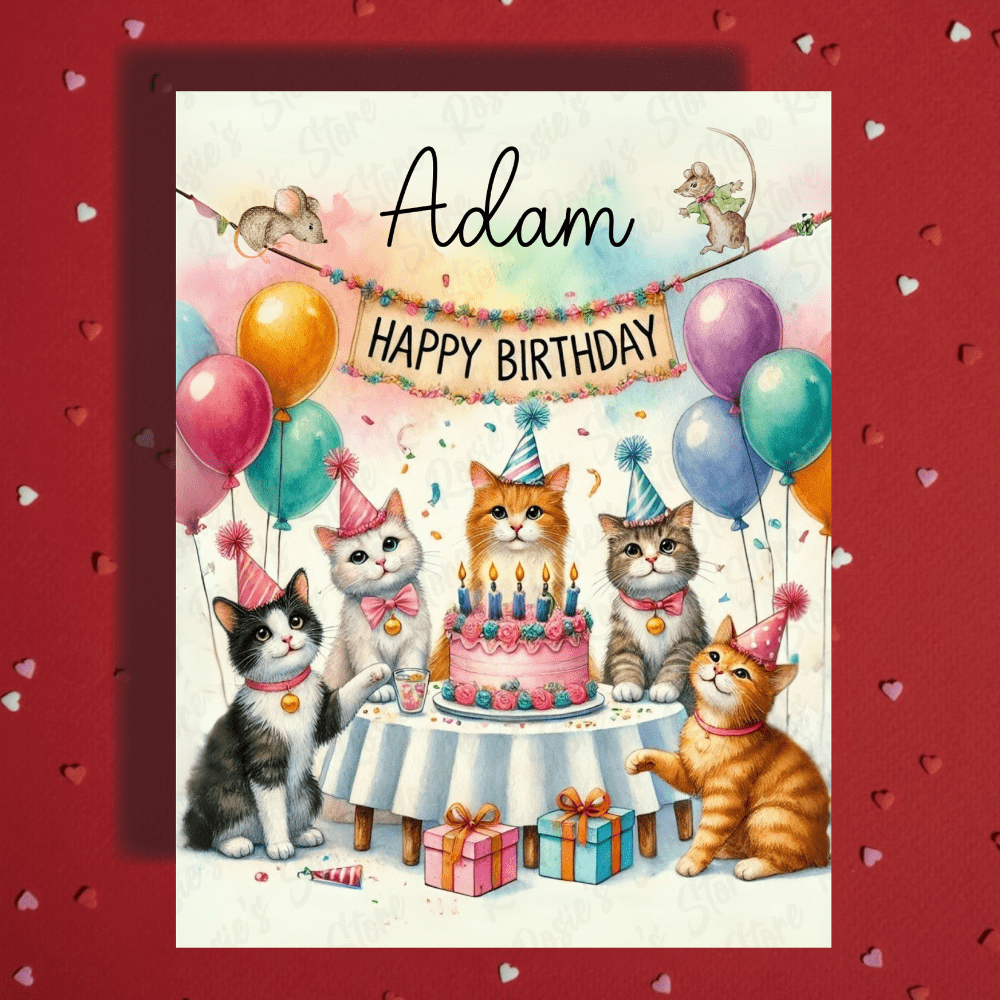 Birthday Greeting Card, Cats: Happy Birthday with a Custom Name
