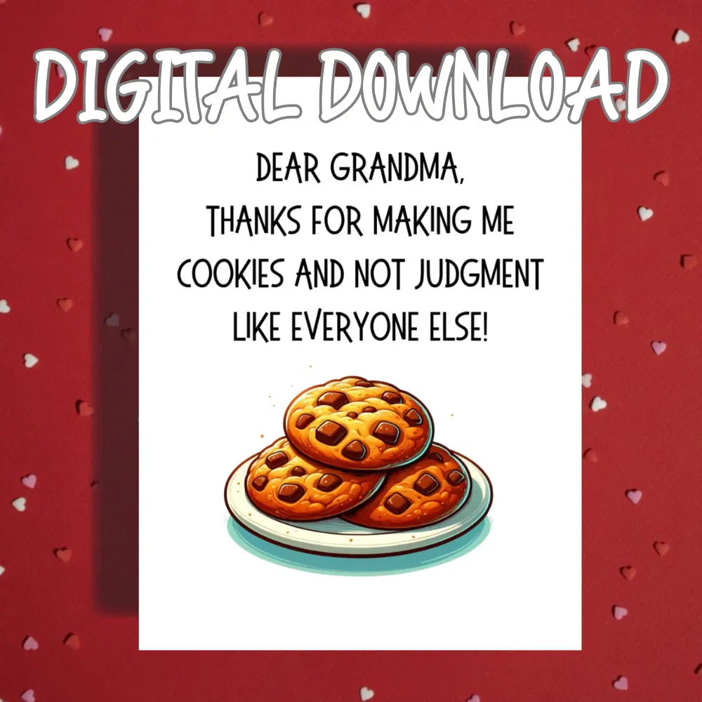 Grandma Printable Card, Thank You for Cookies Digital Download, Mothers Day Birthday Card from Grandchild