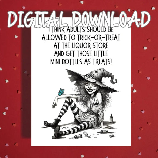 Halloween Printable Card Witch Humor Adult Trick or Treat Digital Download