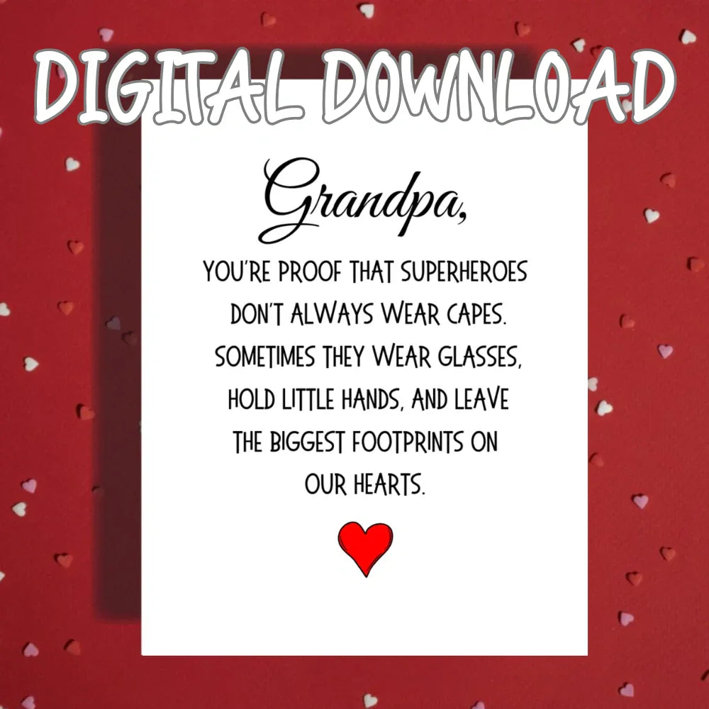Grandpa Superhero Printable Card from Grandchild, Meaningful Fathers Day Birthday Digital Download