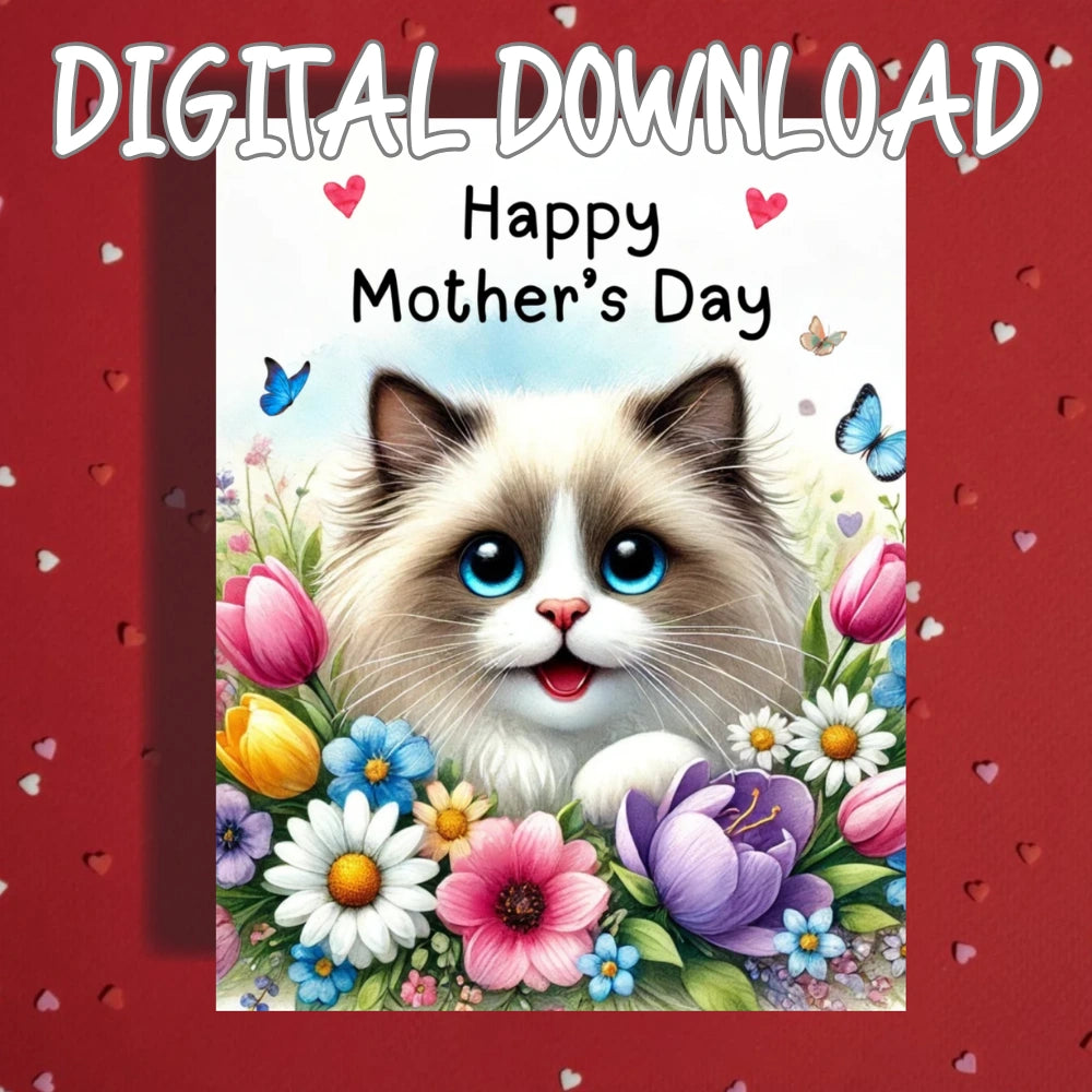 Mother's Day Printable Card: Ragdoll Cat (Digital Download)