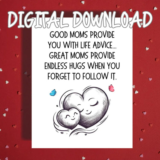 Mom Printable Card Life Advice And Hugs Mothers Day Digital Download