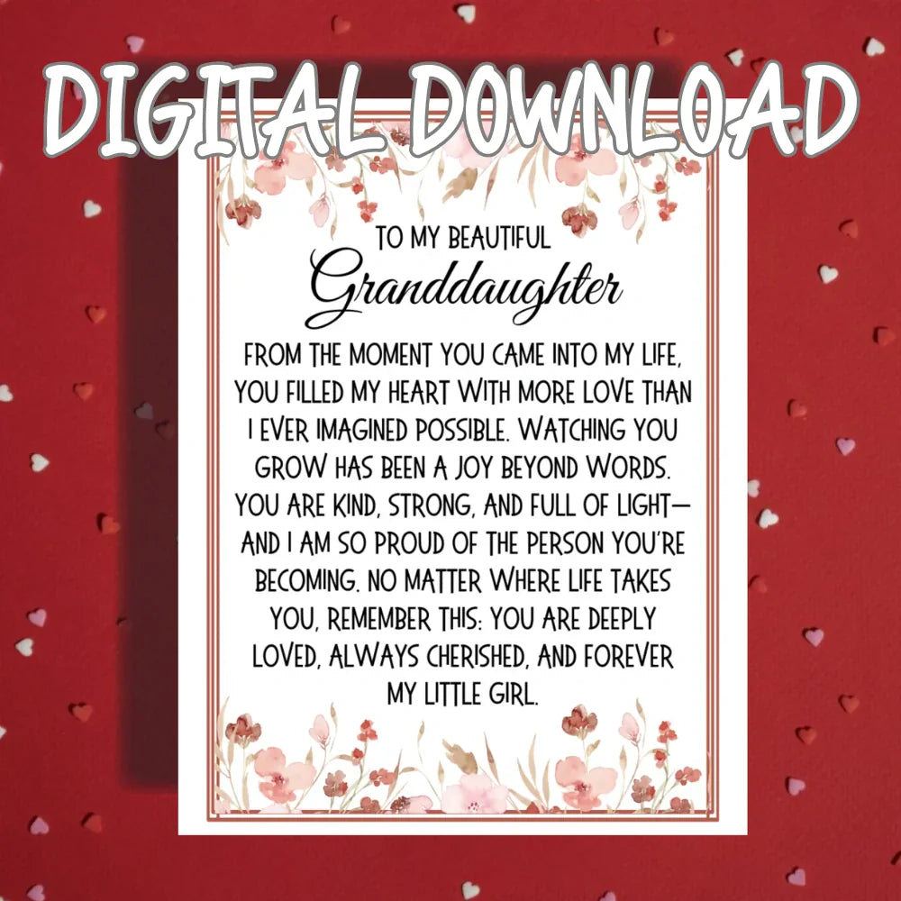 Granddaughter Printable Card from Grandma or Grandparents, Sentimental Floral Birthday Graduation Digital Download