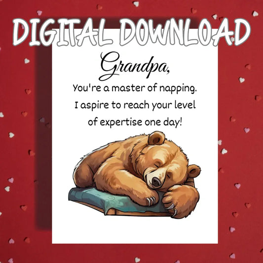 Grandpa Printable Card, Master of Napping Digital Download, Birthday Fathers Day Card from Grandchild
