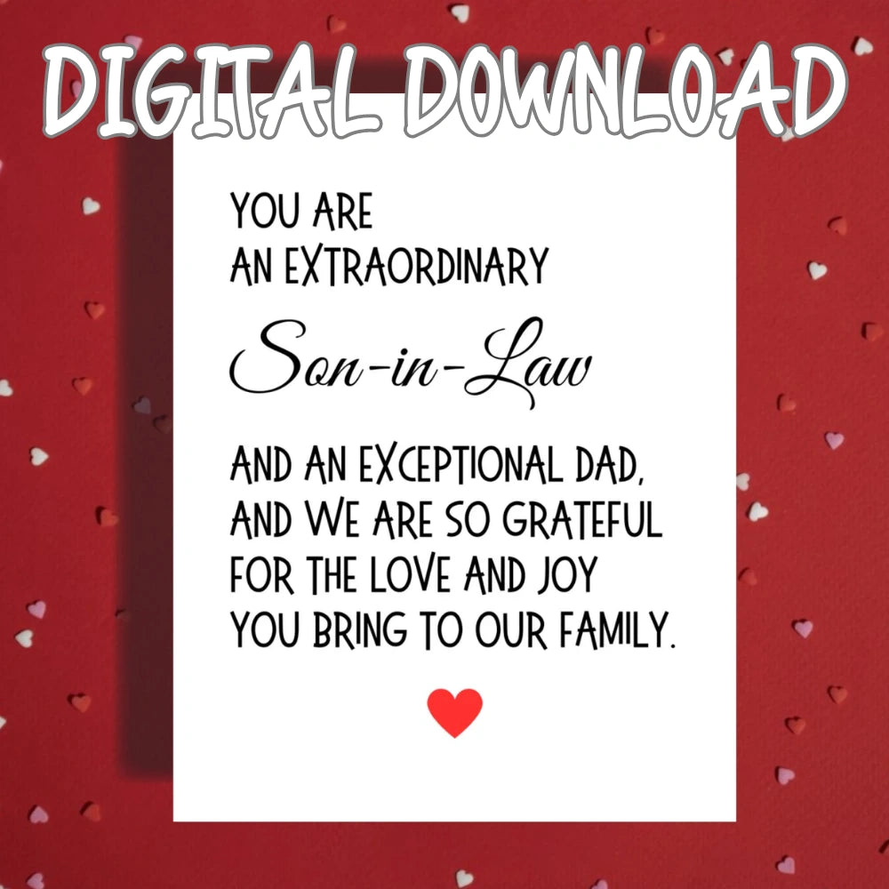 Son-in-Law Printable Card: You Are An Extraordinary Son-in-Law (Digital Download)