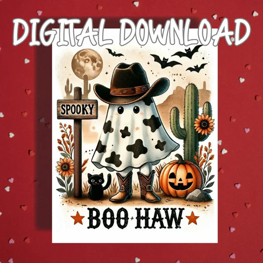 Halloween Wild West Ghost Printable Halloween Card Cowboy Ghost Halloween Digital Download