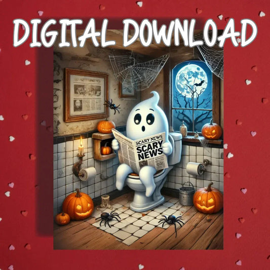 Halloween Ghost Toilet Printable Card Scary News Bathroom Humor Digital Download